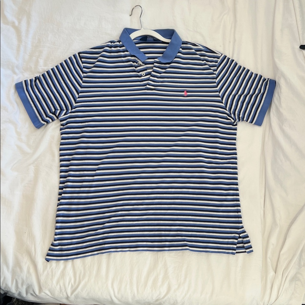 Striped Blue, Navy, white Polo Shirt XXL